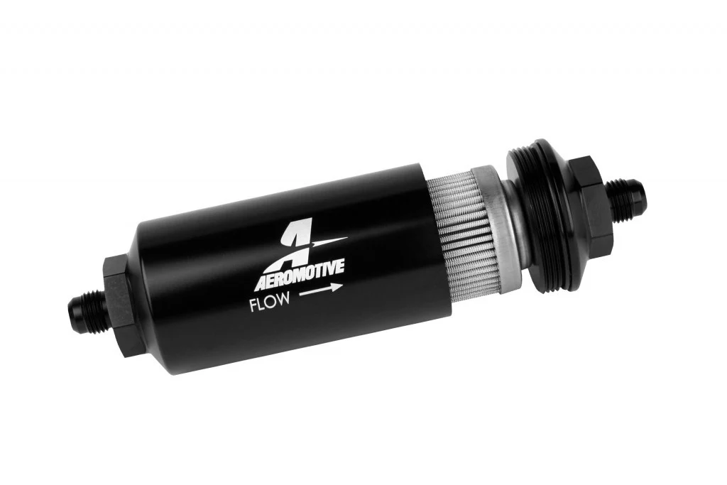 Aeromotive 12348 6an Inline Fuel Filter 40 Micron 2in OD Black