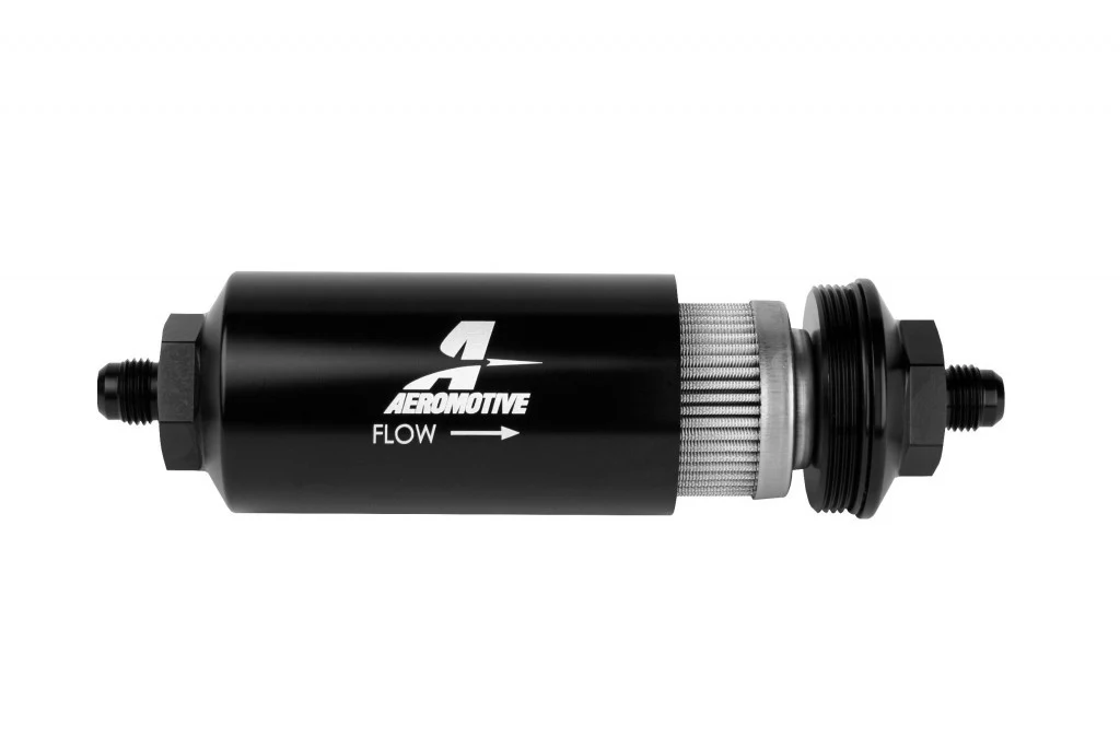 Aeromotive 12349 6an Inline Fuel Filter 100 Micron 2in OD Black