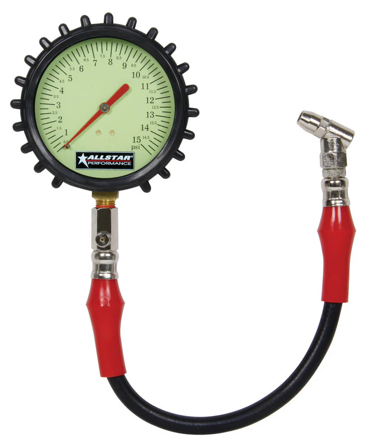 Allstar 44046 Tire Pressure Gauge 0-15 PSI 4in Glow
