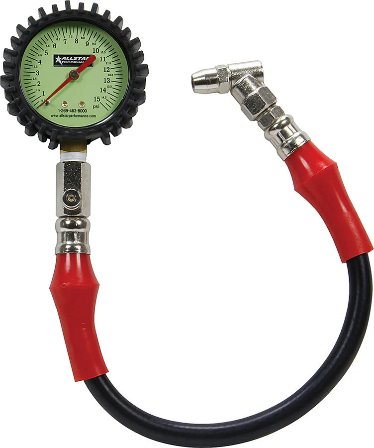 Allstar 44056 Tire Pressure Gauge 0-15 PSI 2-1/4in Glow