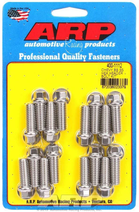 ARP 400-1112 BBC Header Bolt Kit Hex Stainless
