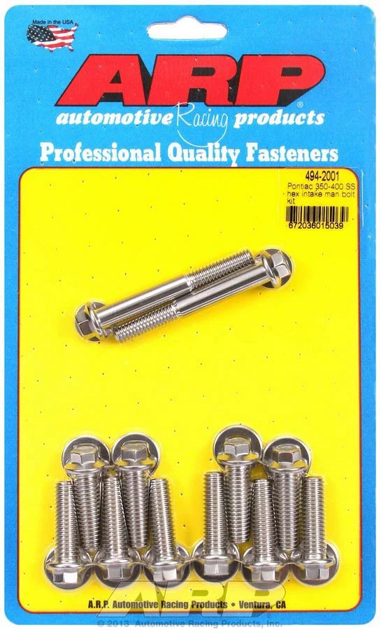 ARP 494-2001 Intake Manifold Bolt Kit, Pontiac V8, 3/8 in.-16, Hex Head, Stainless Steel