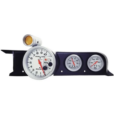 Autometer 49102 Gauge Pod, Gauge Works, One 3-3/8 In Diameter Gauge, Two 2-5/8 In Diameter Gauges, Dash, Plastic, Black, Ford Mustang 1987-93, Each
