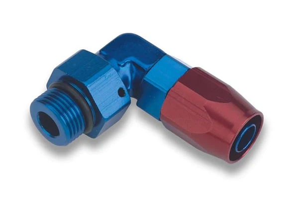 Earl's 849086ERL -8 Swivel-Seal to -6 Male O-Ring Hose End 90 Degree Red/Blue