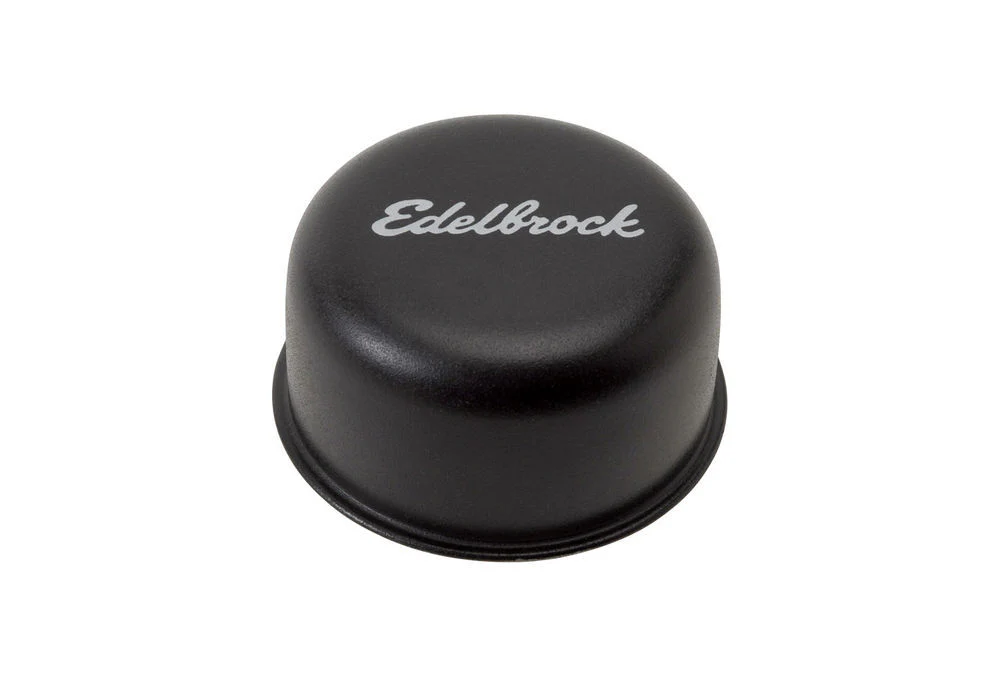 Edelbrock 4403 Valve Cover Breather, Push-In, 1.250 in., Steel, Black, Each