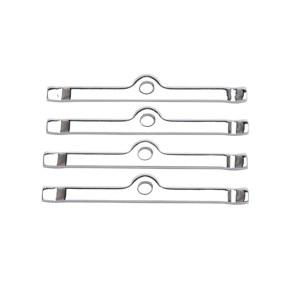 Edelbrock 4404 Hold-Down Tabs, Small Block Chevy, Steel, Chrome, Set of 4