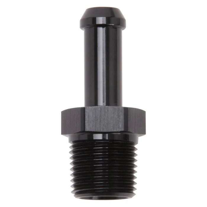 Edelbrock 8117 Heater Hose Connector Fitting, Hose Barb 3/8 in. x 3/8 in. NPT Male, Straight, Black Anodized Aluminum