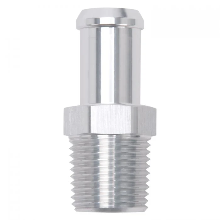 Edelbrock 8160 Heater Hose Connector Fitting, Hose Barb 5/8 in. x 1/2 in. NPT Male, Straight, Clear Anodized Aluminum