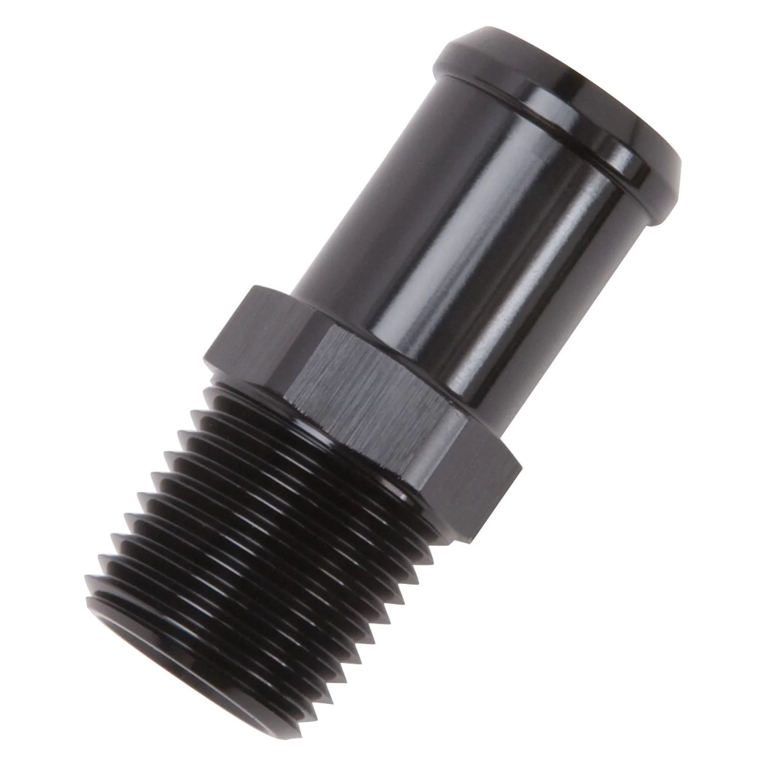 Edelbrock 8183 Heater Hose Connector Fitting, Hose Barb 3/4 in. x 1/2 in. NPT Male, Straight, Black Anodized Aluminum