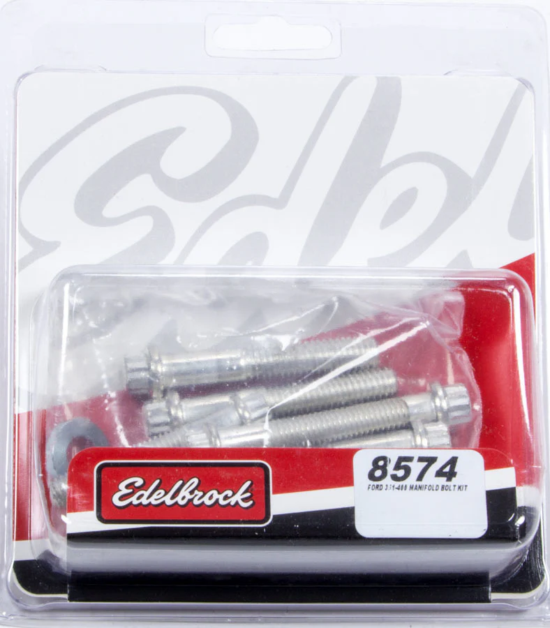 Edelbrock 8574 Intake Manifold Bolt Kit, Ford 351M & 400M, 3/8 in.-16 x 2.000 in, 12pt. Head, Cadmium Plated