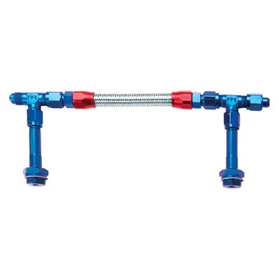 Fragola 920006 Carburetor Fuel Line, 6 AN Single Male Inlet, 9/16-24 in Dual Outlets, Braided Stainless Hose, Blue / Silver, Demon, Kit