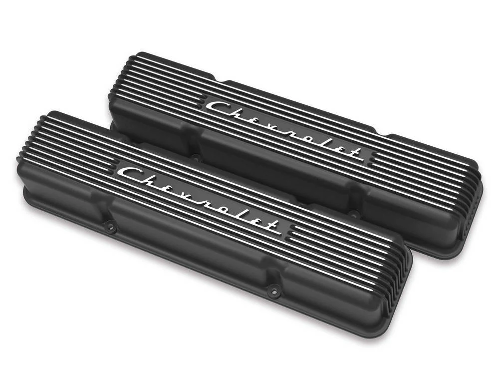 Holley 241-108 SBC Valve Covers Finned Vintage Series Black