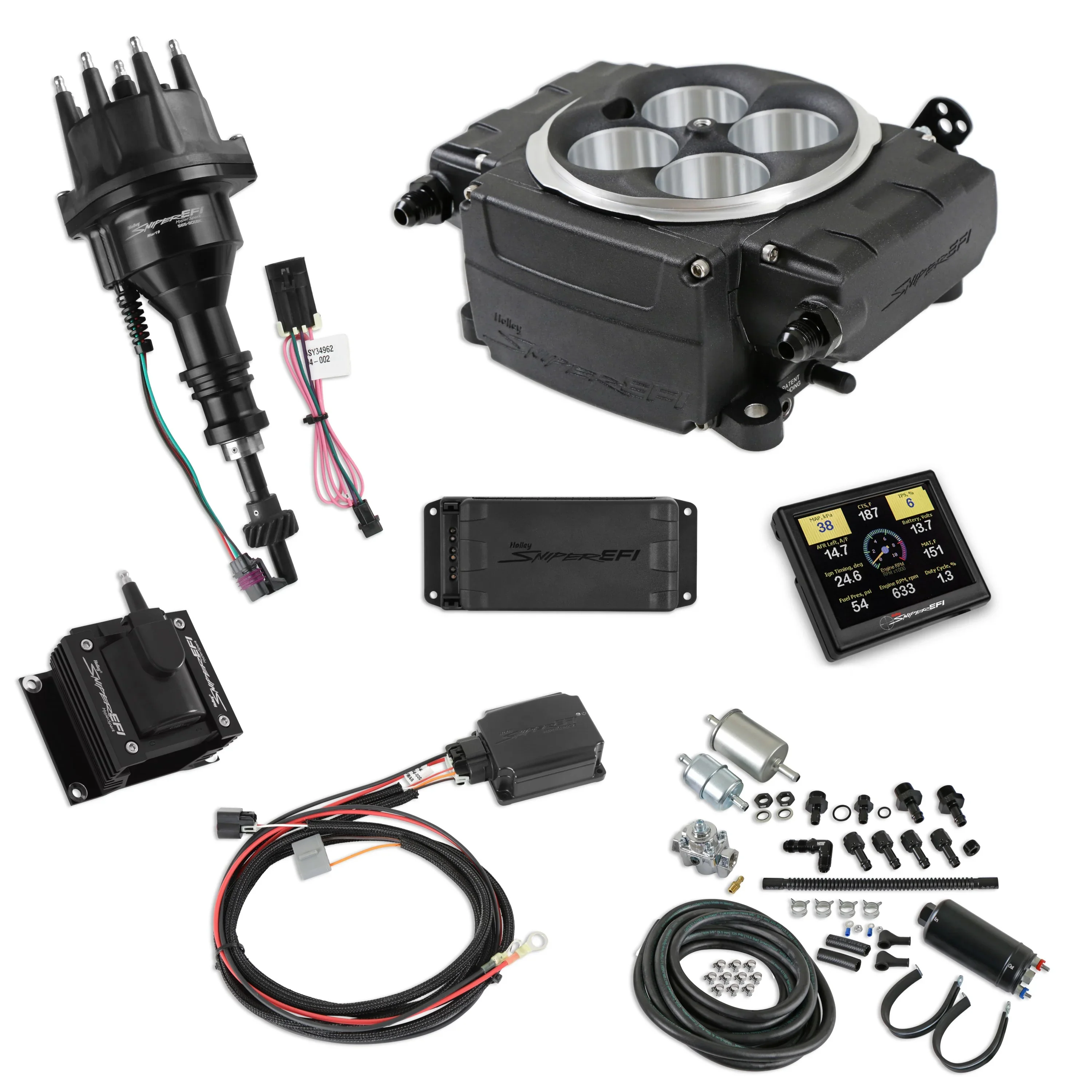 Holley 550-511-3PK-SBF Sniper 2 EFI Master Kit HyperSpark Ignition System 650 HP, Black