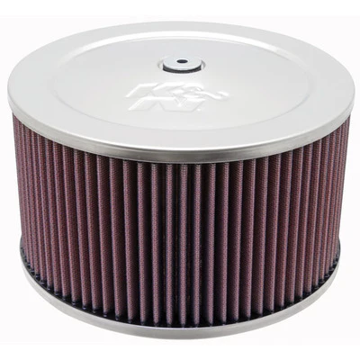 K&N 60-1365 Air Cleaner Assembly, Custom, 9 in Round, 6-3/8 in Tall, 5-1/8 in Carb Flange, Raised Base, K&N Logo, Stainless, Polished, Kit