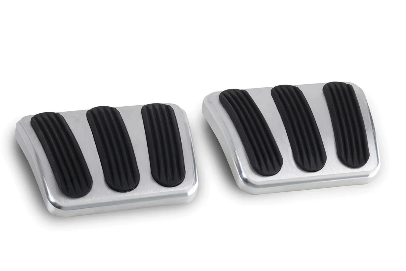 Lokar BAG-6133 Pedal Pads, Camaro 67-69, Brake/Clutch, Curved, Rubber Pads, Billet Alum, Brushe