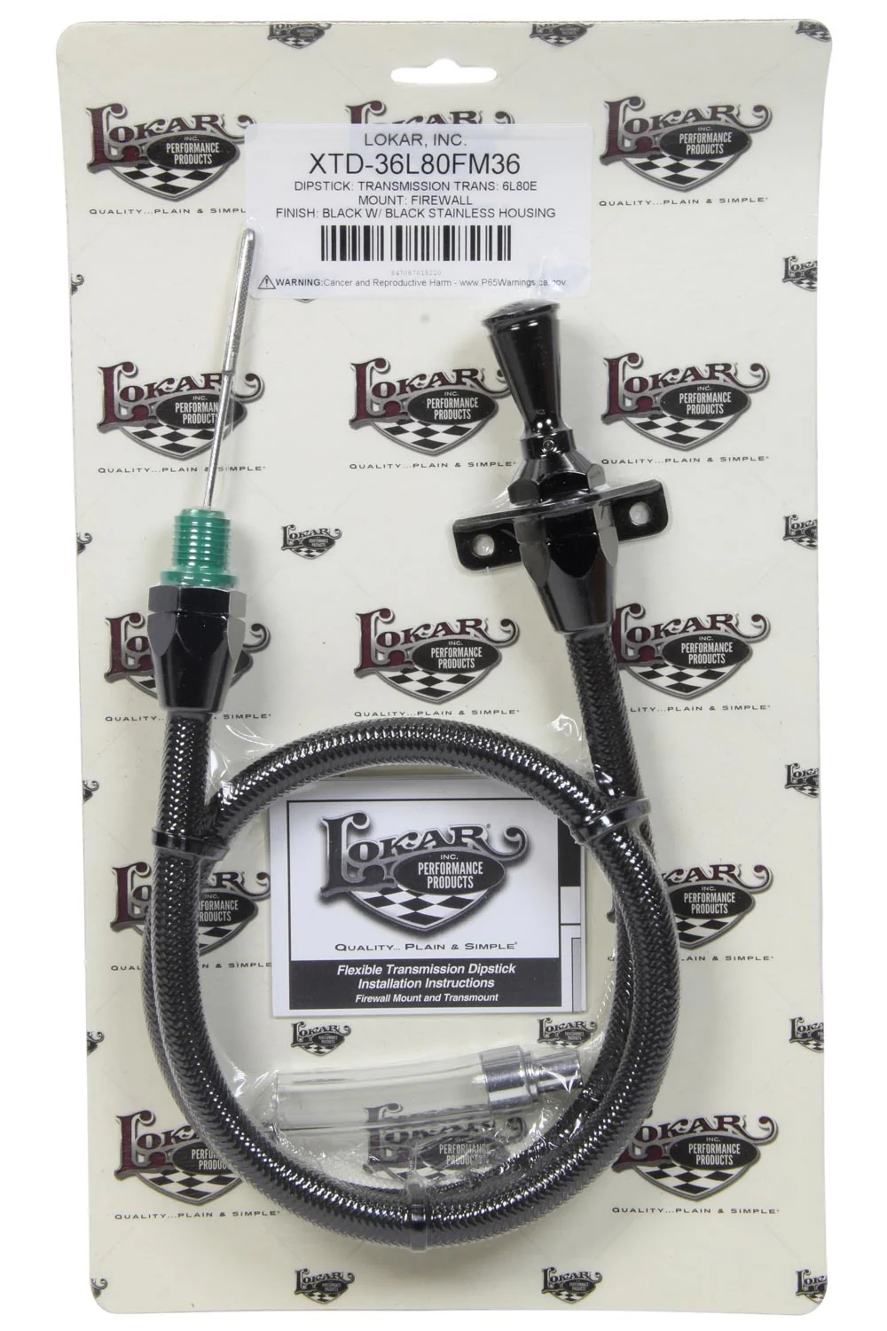 Lokar XTD-36L80FM36 Dipstick Trans 6L80 Fire Wall Mount Black Ss Hous