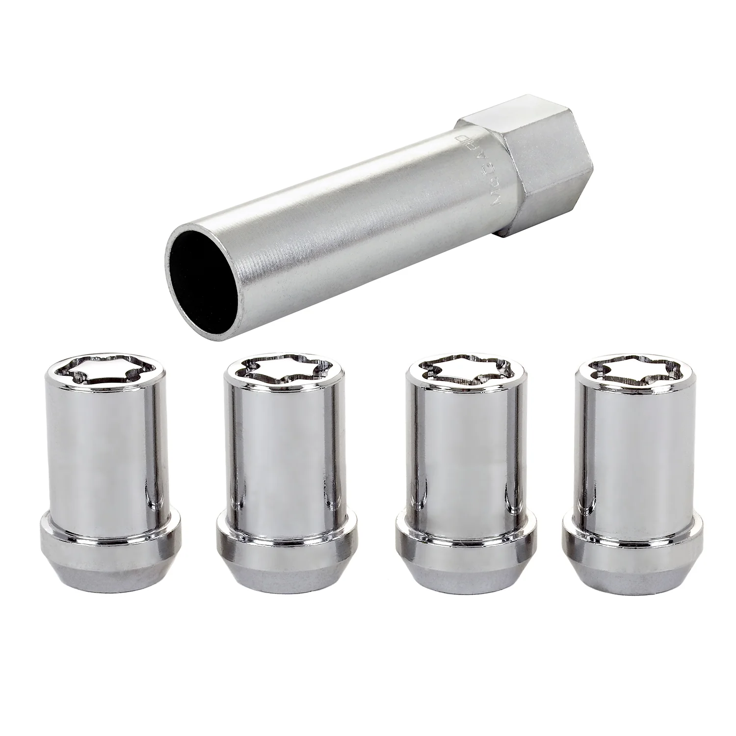 McGard 25257 Chrome Tuner Style Cone Seat Wheel Lock Set (M12 x 1.5 Thread Size) – Set of 4 Locks and 1 Key