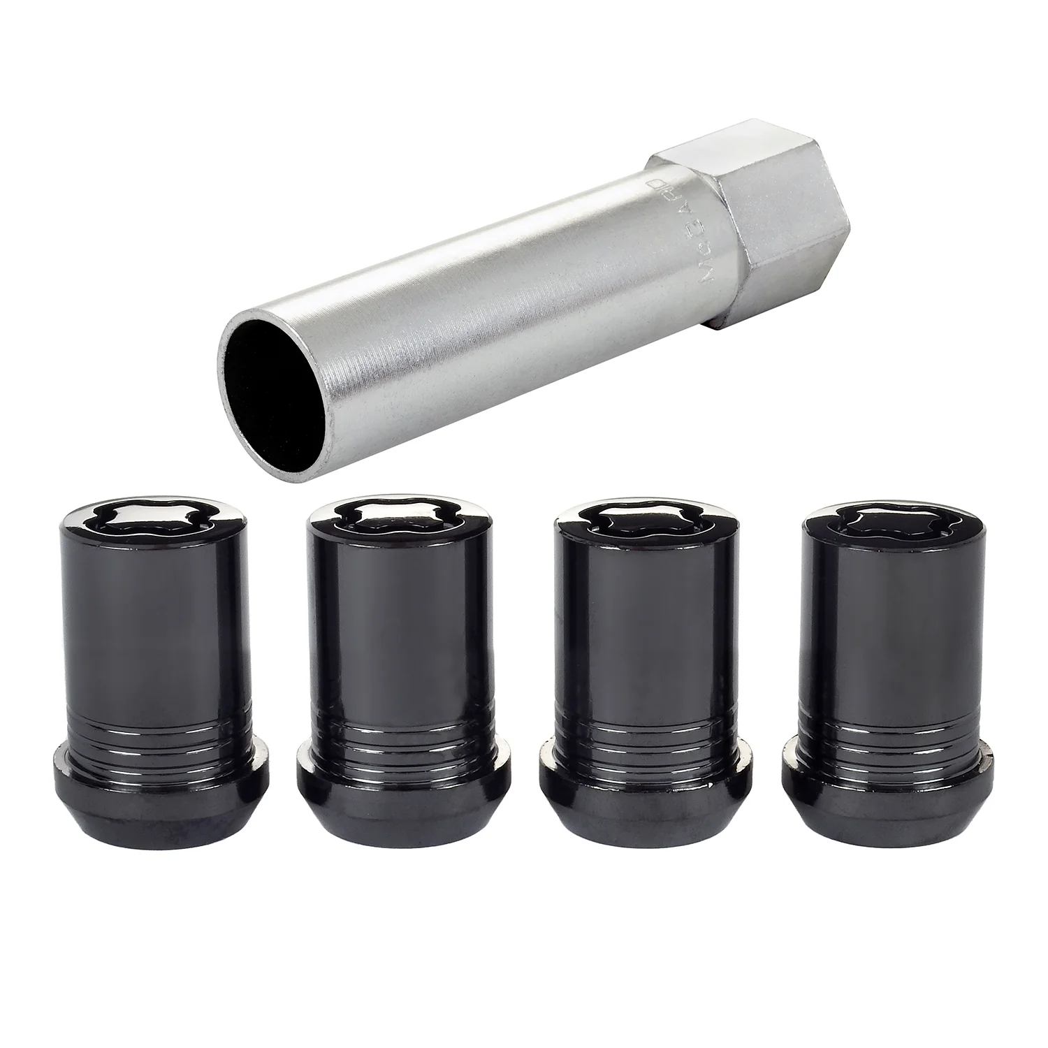 McGard 25354 Black Tuner Style Cone Seat Wheel Lock Set (M12 x 1.25 Thread Size) – Set of 4 Locks and 1 Key