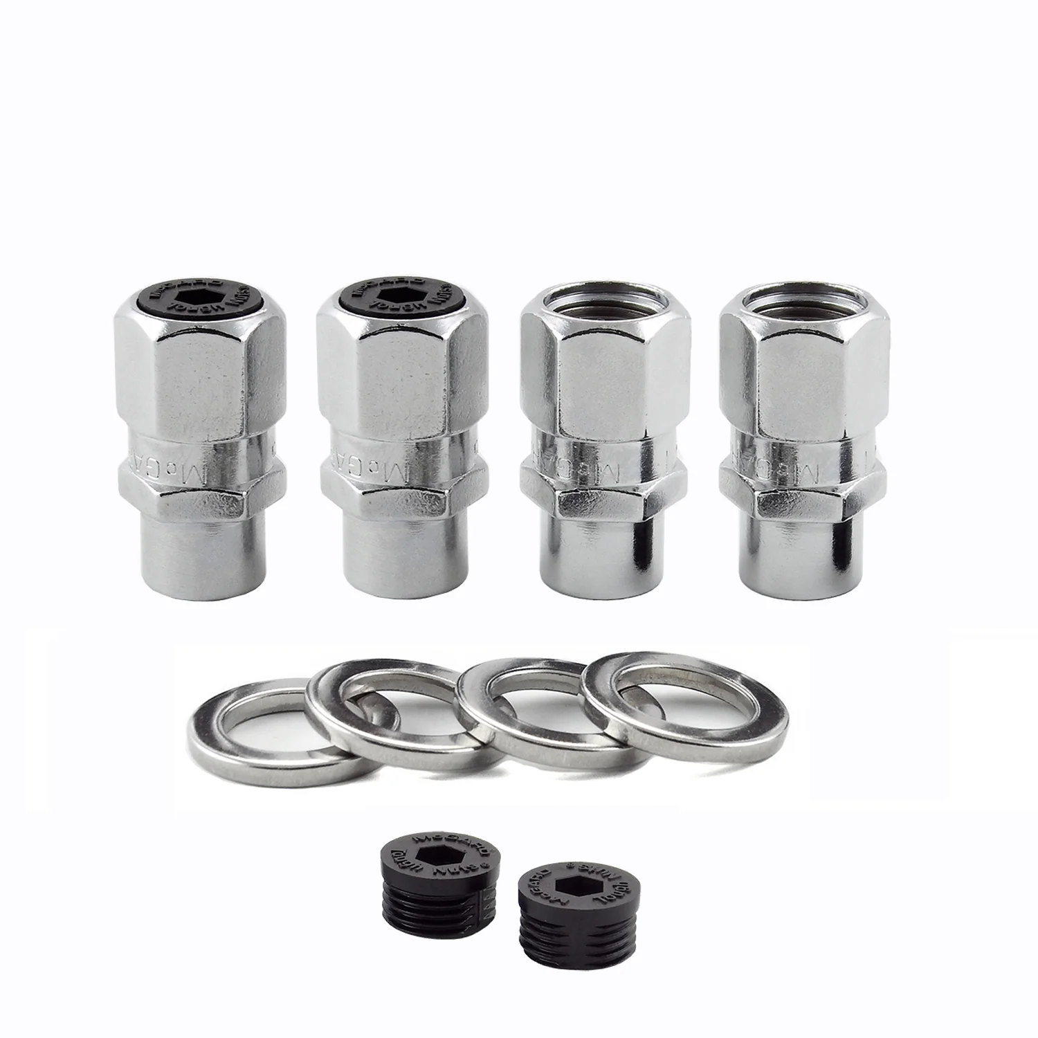 McGard 60129 Chrome Drag Racing Short .490 Shank Style Lug Nut Set (M12 x 1.5 Thread Size) – Set of 4 Lug Nuts and 4 Washers