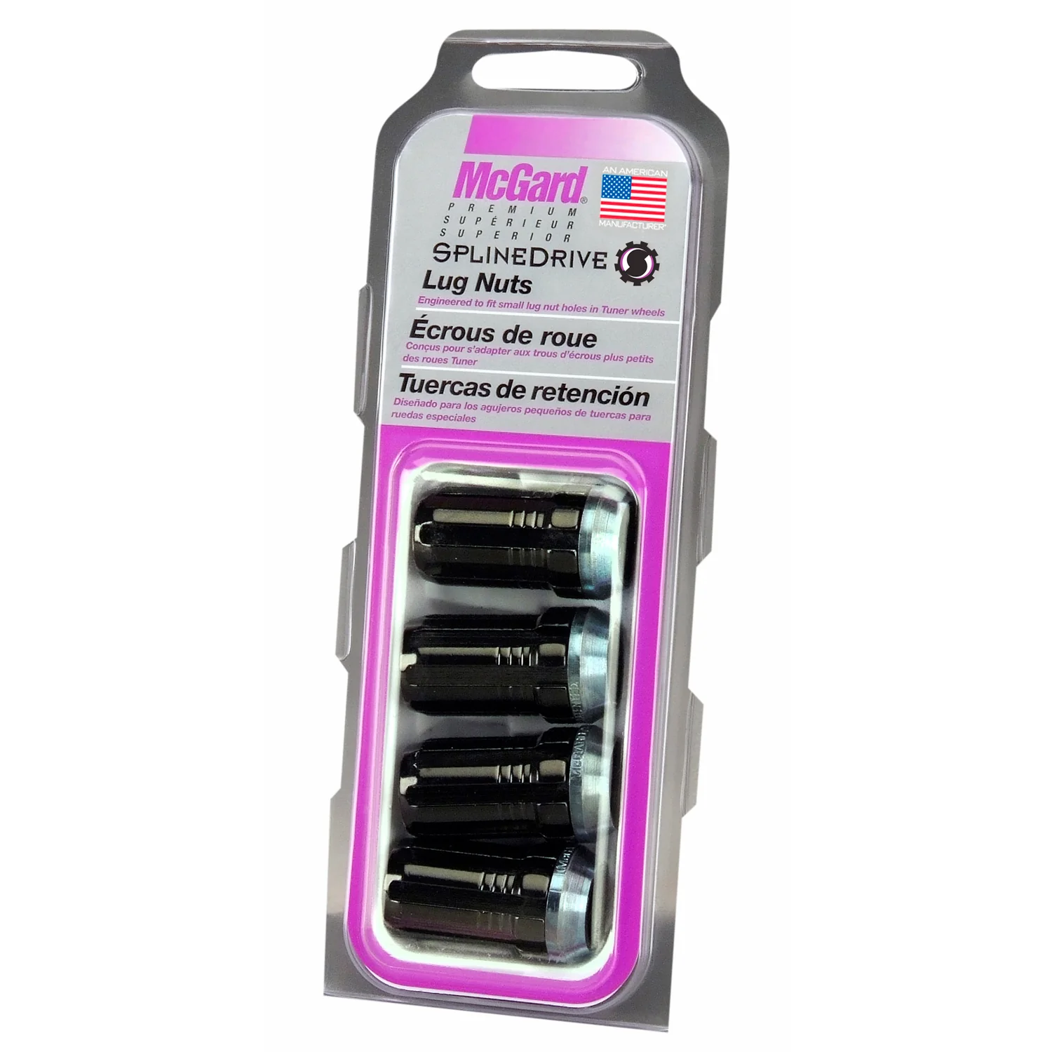 McGard 65315BK Black Cone Seat SplineDrive Lug Nut Set (M14 x 1.5 Thread Size) – Set of 4; Requires 65301 (1 Hex) or 65302 (22MM Hex) Installation Tool.