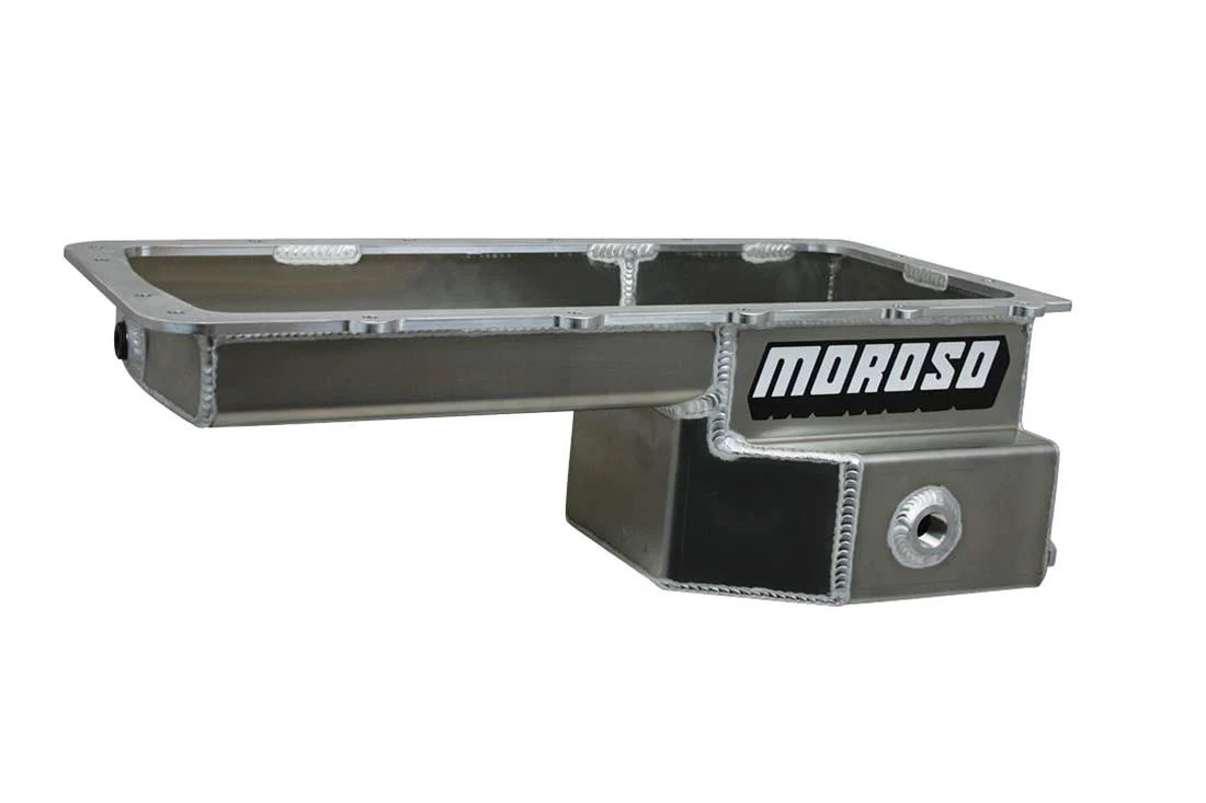 Moroso 20577 Oil Pan, Ford 5.0 Coyote,Drag Race Baffled, Rear T-Sump, Fox Swap, Aluminum