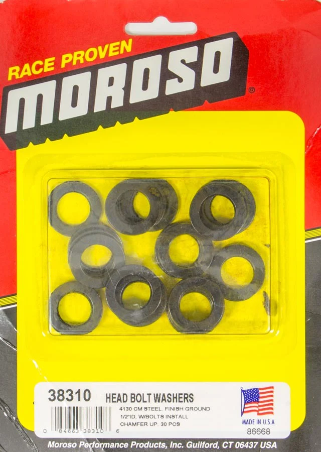 Moroso 38310 
Head Bolt Washer, 0.500 In Id, Heat Treated, Chromoly, Natural, Head Bolts, Set Of 30