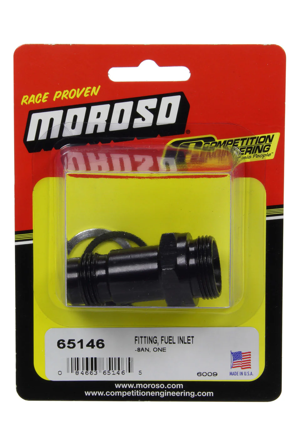 Moroso 65146 Fuel Inlet Fitting Adapt 8An X 7/8-20 Black