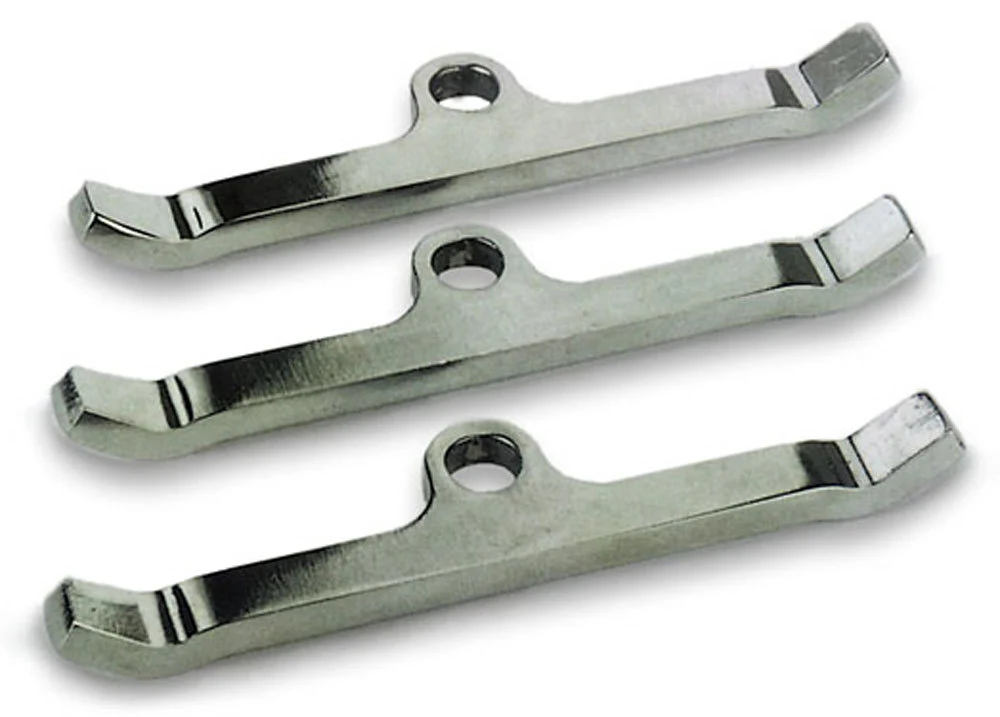 Moroso 68512 Hold-Down Tabs, Small Block Mopar, Steel, Chrome, Set Of 3