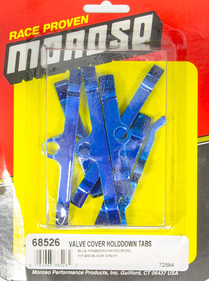 Moroso 68526 Hold-Down Tabs, Big Block Chevy, Steel, Blue Powdercoat, Set Of 7