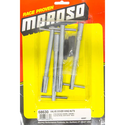 Moroso 68630 Valve Cover Fastener, Stud, 5/16-18 In Thread, 1.375 In Long, Wing Nuts, 5 In Long, Steel, Chrome, Set Of 4