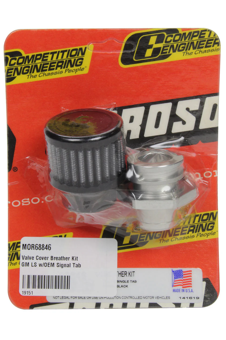 Moroso 68846 Valve Cover Breather, Screw-In, 1.000 In., Rubber, Black, Each