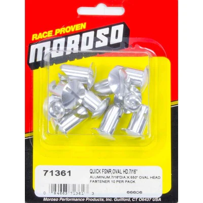 Moroso 71361 Quick Turn Fastener, Oval Head, Slotted, 7/16 X 0.550 In Body, Aluminum, Set Of 10