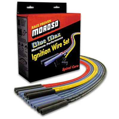 Moroso 73229 Spark Plug Wire Set, Blue Max, Spiral Core, 8 Mm, Blue, Straight Plug Boots, Hei / Socket Style, Cut-To-Fit, 4-Cylinder, Kit