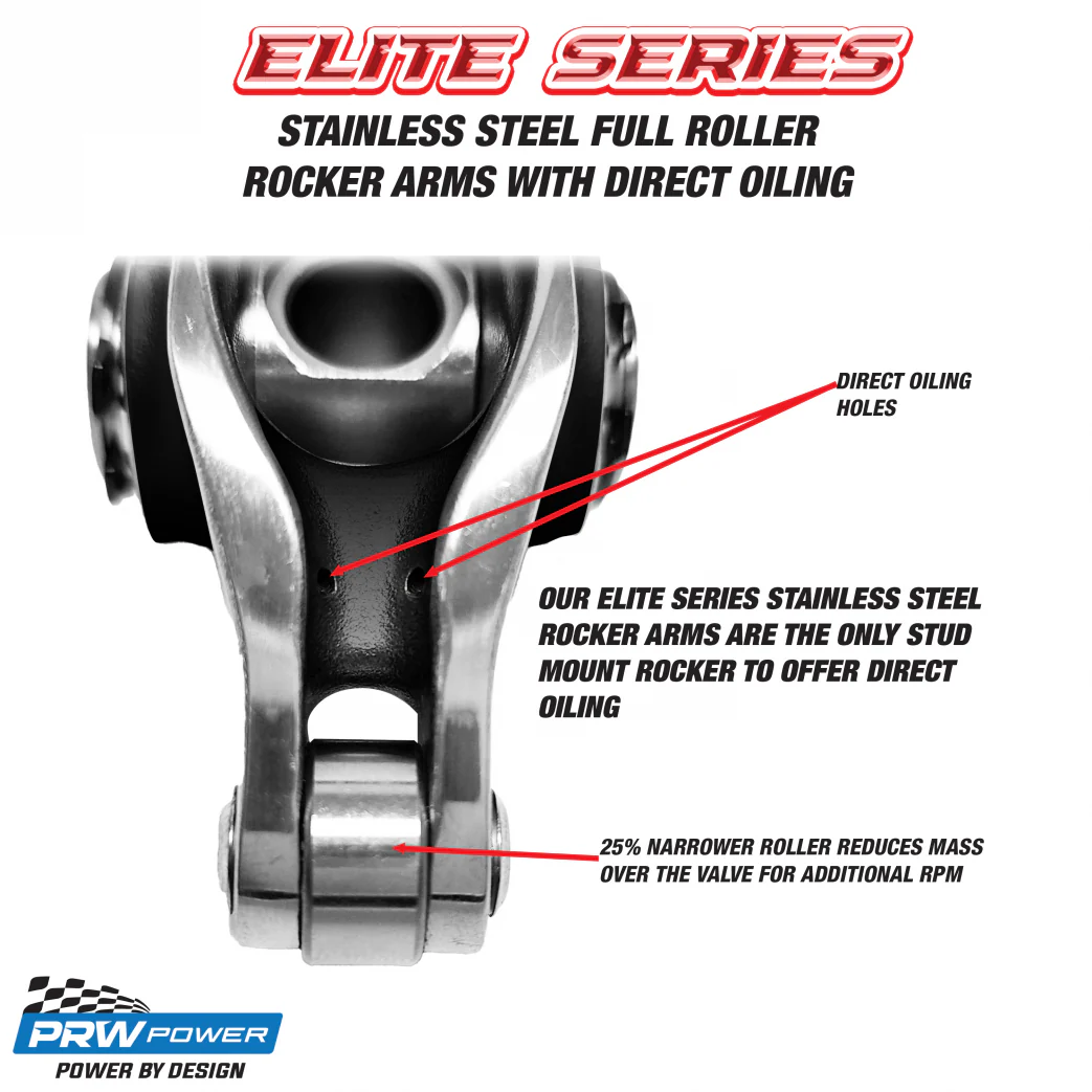 PRW Power 62350716 Elite Stainless SBC Full Roller Rocker Arms 1.6 Ratio 7/16 Stud - Image 2