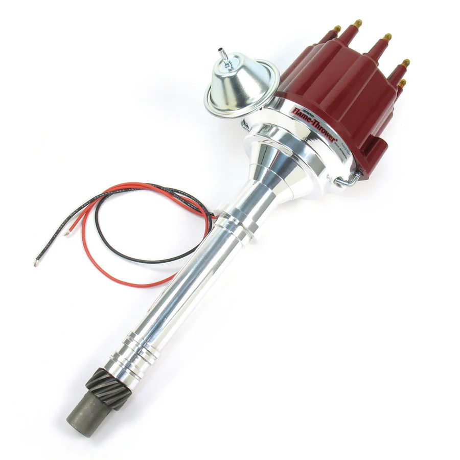 Pertronix D100711 Distributor FlameThrower Plug N Play Billet Magnetic Pickup Vacuum Advance HEI Style Terminal Red Chevy V8 Each
