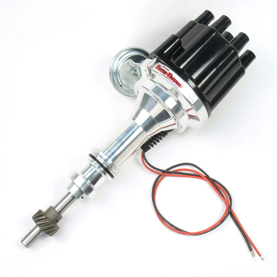 Pertronix D130700 Distributor FlameThrower Plug N Play Billet Magnetic Pickup Vacuum Advance Socket Style Black Small Block Ford Each