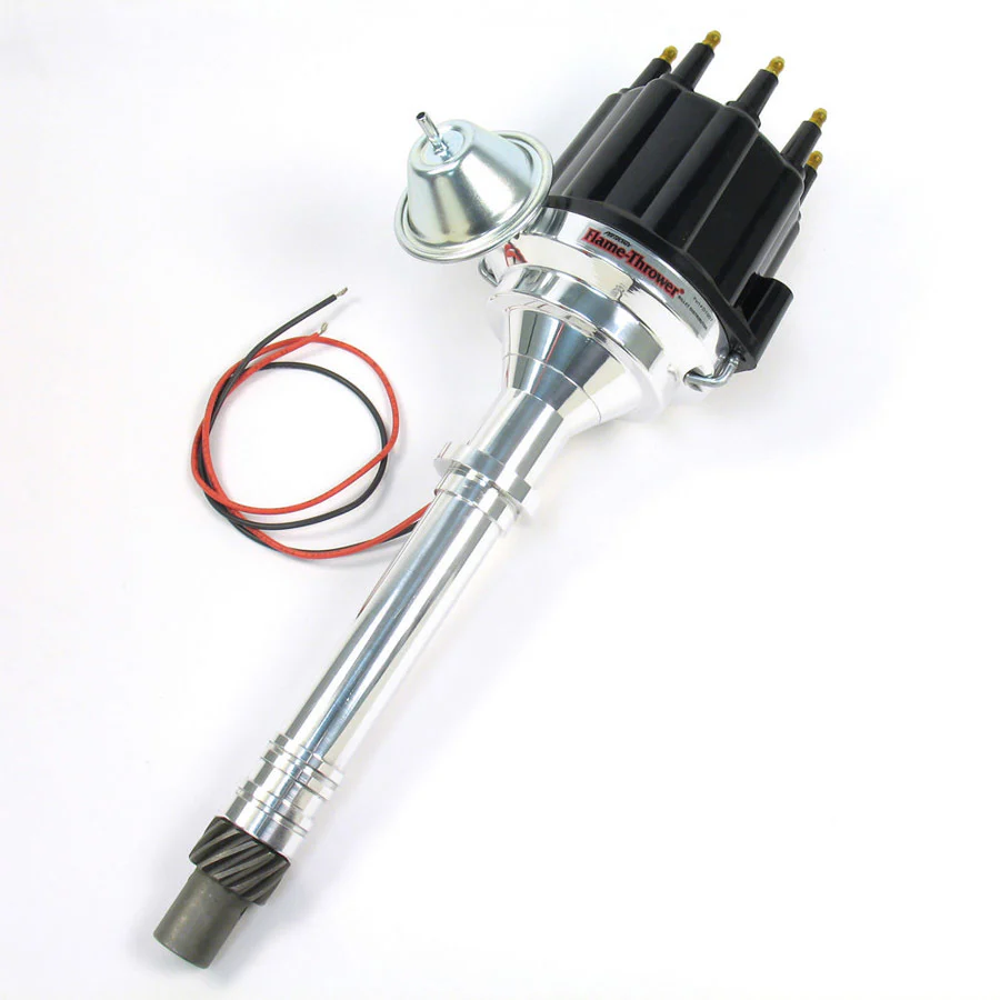 Pertronix D7100710 Distributor FlameThrower Plug N Play Billet Magnetic Pickup Vacuum Advance HEI Style Terminal Black Chevy V8 Each