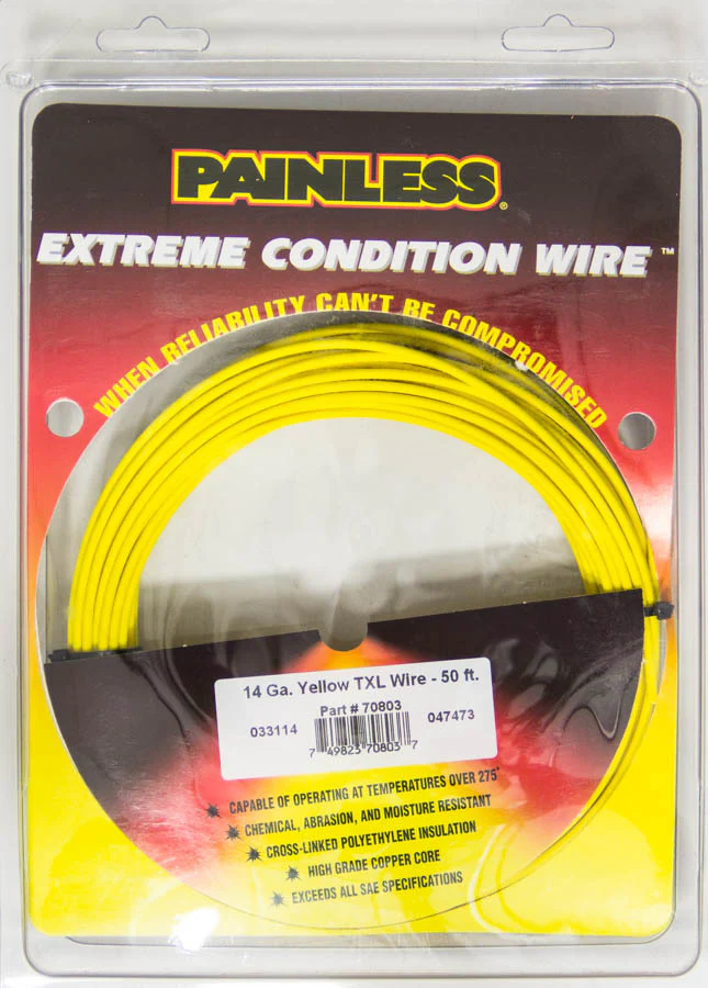 Painless Wiring 70803 14 Gauge Yellow TXL Wire 50 Ft.