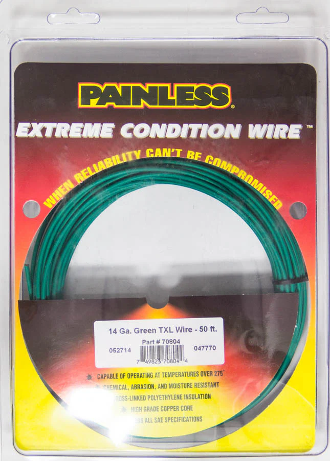 Painless Wiring 70804 14 Gauge Green TXL Wire 50 Ft.