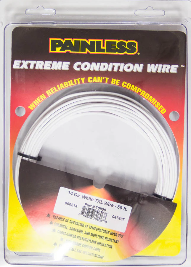 Painless Wiring 70806 14 Gauge White TXL Wire 50 Ft.