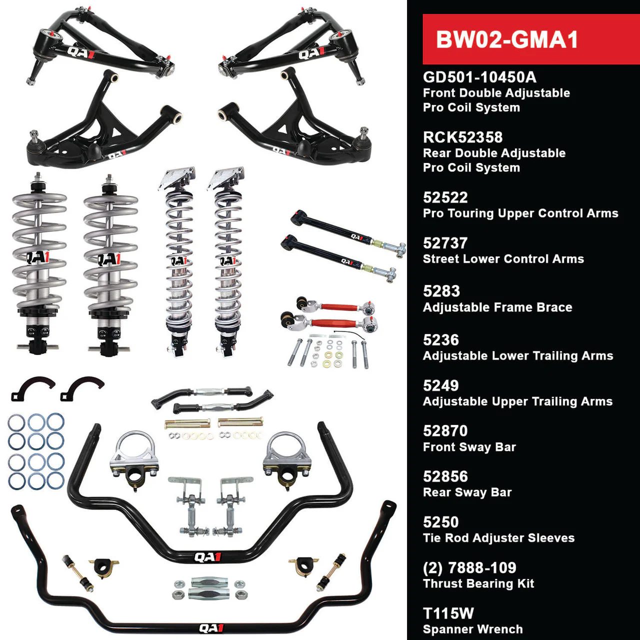 QA1 BW02-GMA1 Big Wheel Suspension Kit GM 1964-67 A-Body Level 2