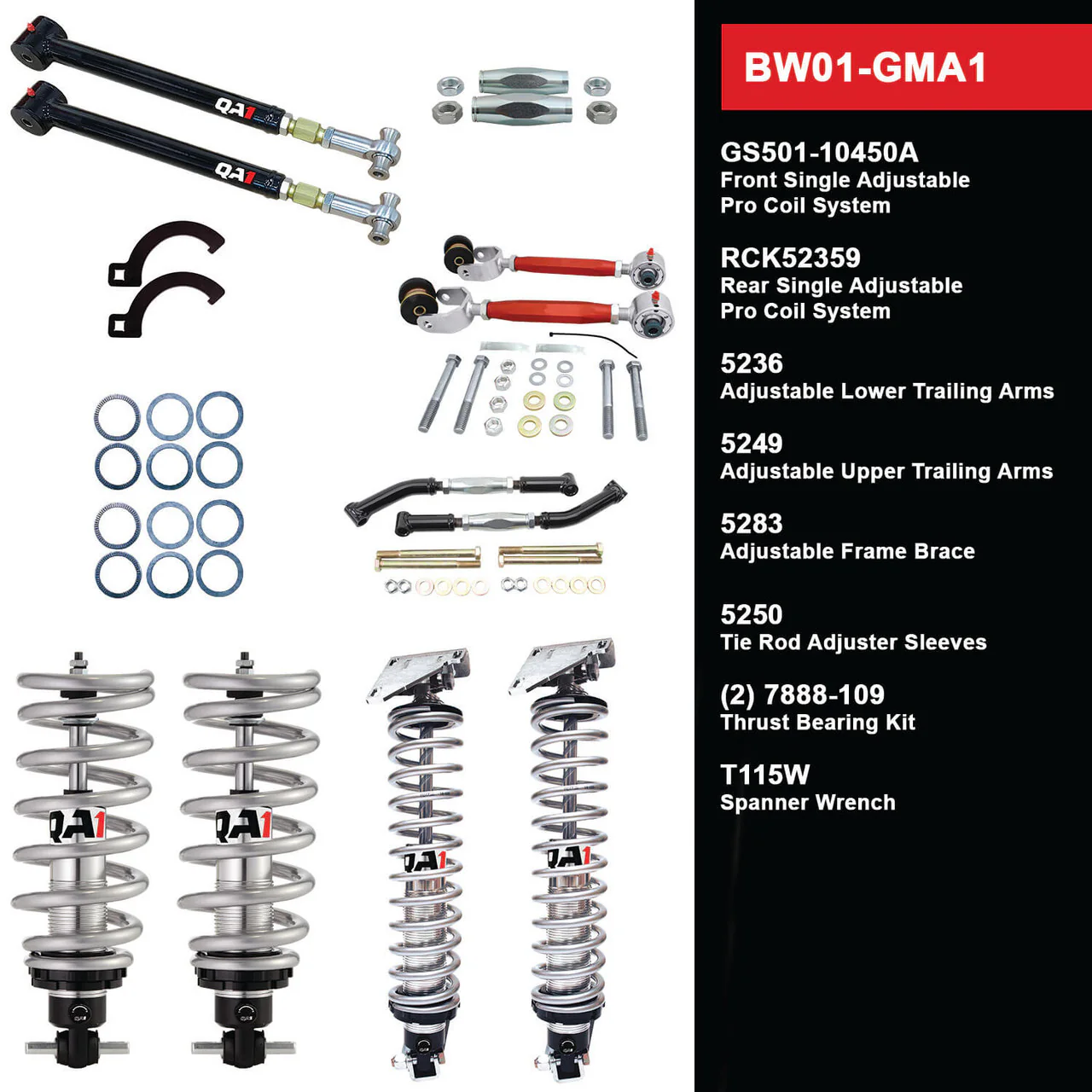 QA1 BW01-GMA1 Big Wheel Suspension Kit GM 1964-67 A-Body Level 1