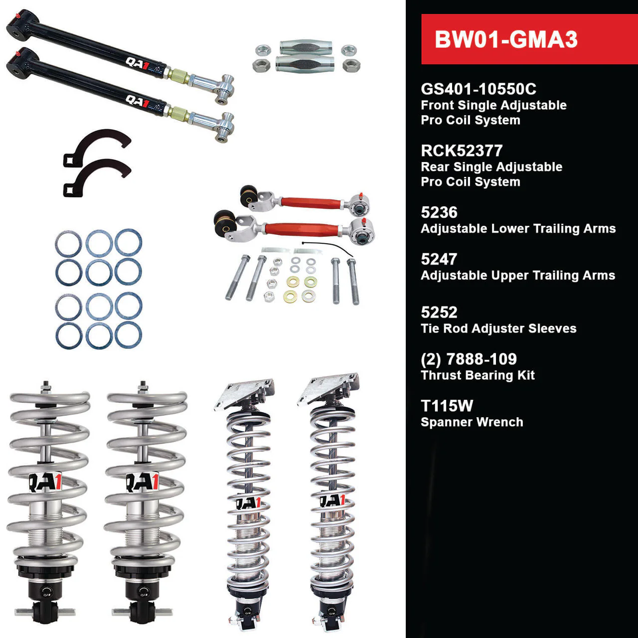 QA1 BW01-GMA3 Big Wheel Suspension Kit GM 1973-77 A-Body Level 1