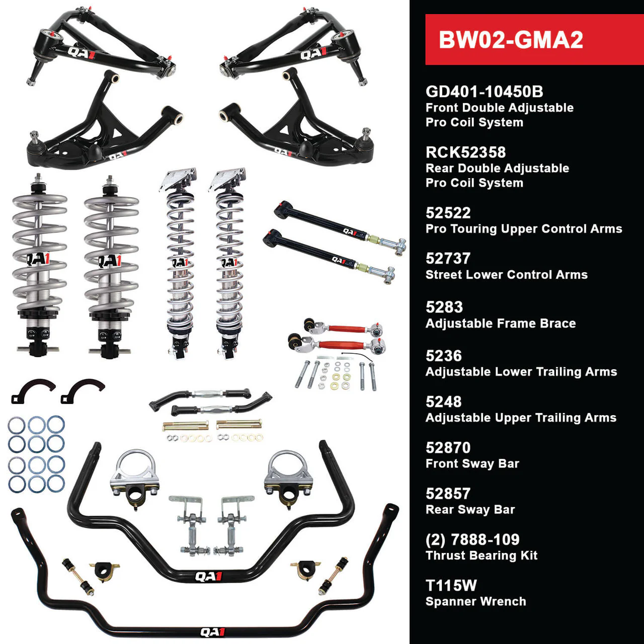 QA1 BW02-GMA2 Big Wheel Suspension Kit GM 1968-72 A-Body Level 2
