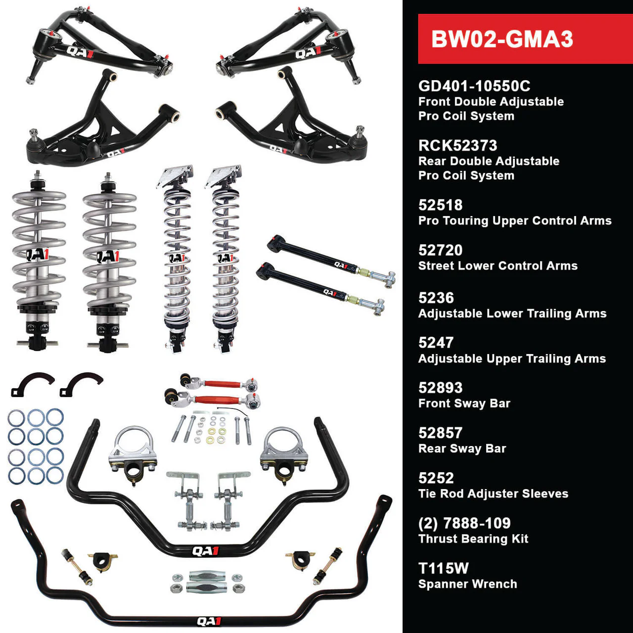 QA1 BW02-GMA3 Big Wheel Suspension Kit GM 1973-77 A-Body Level 2
