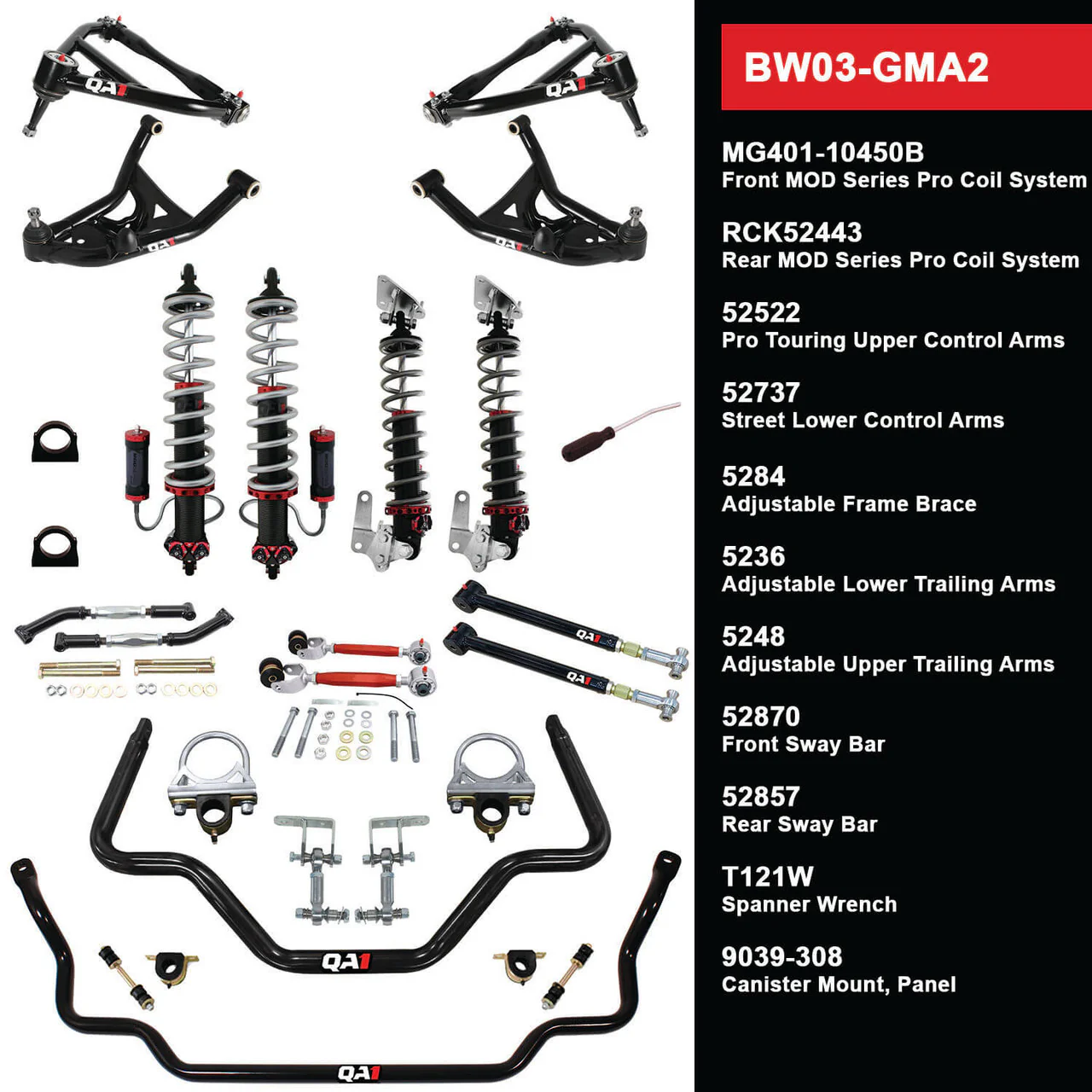 QA1 BW03-GMA2 Big Wheel Suspension Kit GM 1968-72 A-Body Level 3