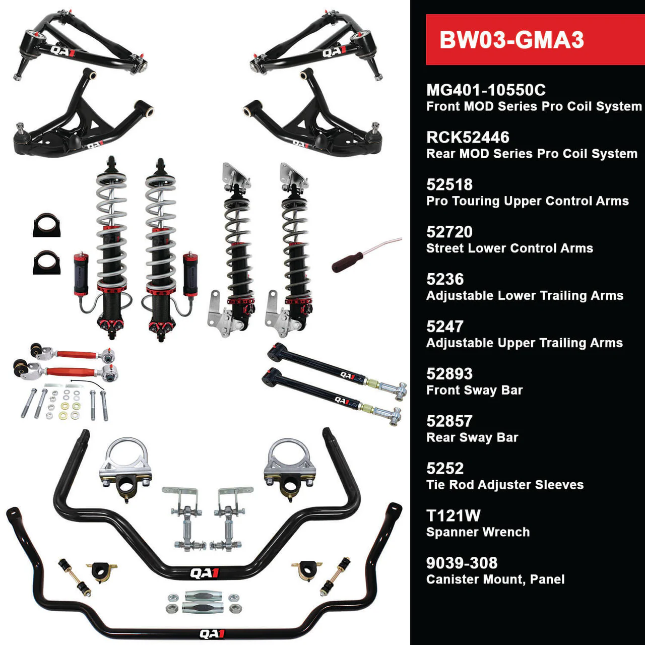 QA1 BW03-GMA3 Big Wheel Suspension Kit GM 1973-77 A-Body Level 3