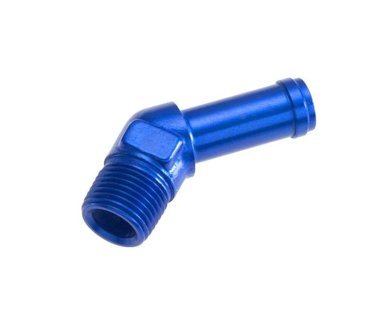 Redhorse Performance 844-06-04-1 OD Hose Nipple to NPT Male, 3/8" to 1/4" 45 Degree, Blue