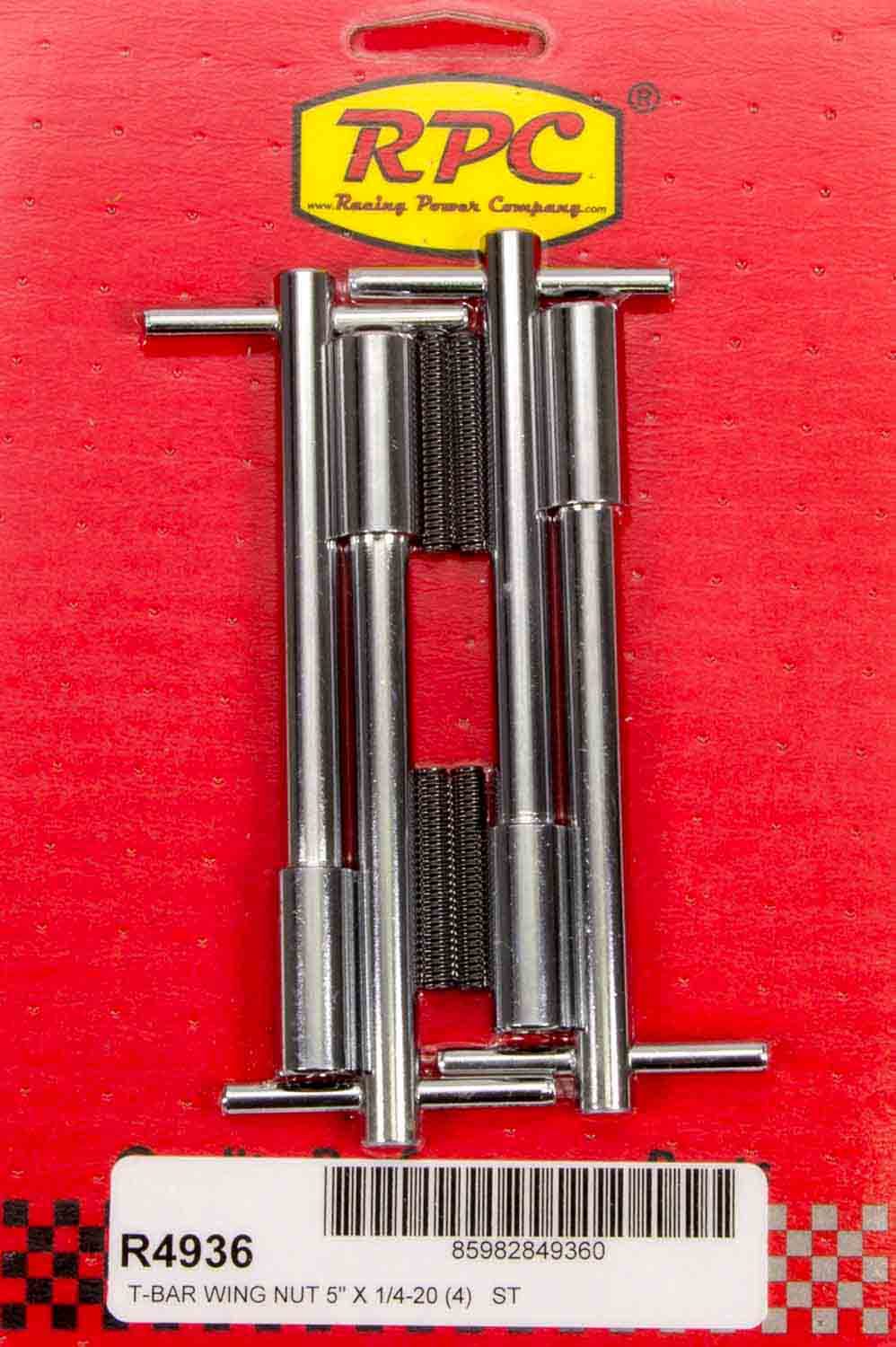 RPC R4936 Valve Cover T-Bars, 1/4 In.-20 X 1.375 In., Steel, Chrome, Set Of 4
