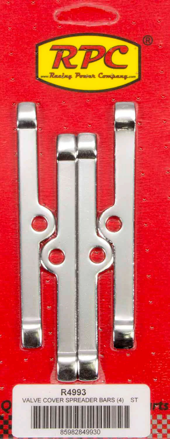 RPC R4993 Hold-Down Tabs, Small Block Chevy, Steel, Chrome, Set Of 4